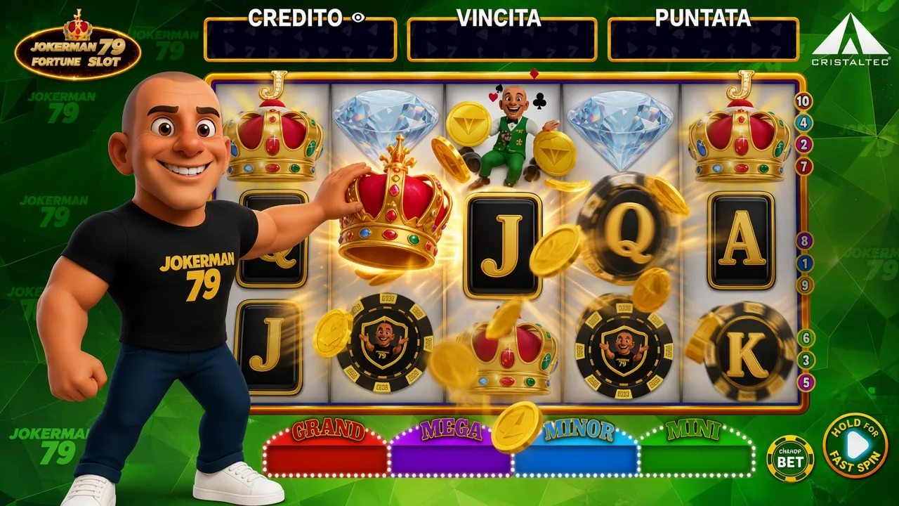 Jokerman79 gioca alla Jokerman79 Fortune Slot di Cristaltec: corone, diamanti e jackpot GRAND, MEGA, MINOR e MINI
