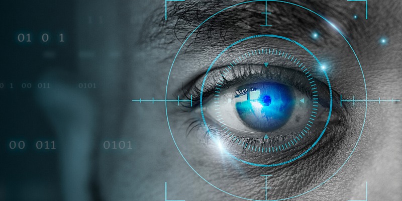 Tecnologia di biometria retinica con remix digitale dell'occhio dell'uomo