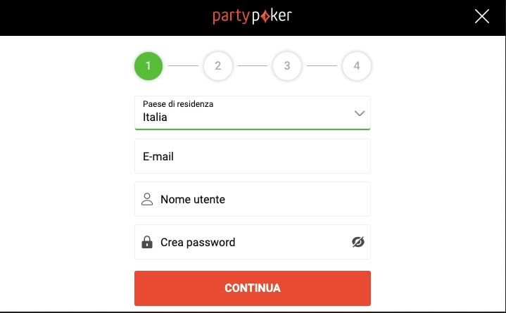 partypoker.it recensione - form di inserimento dati